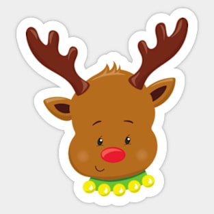 Christmas Reindeer, Red Nose, Antlers, New Year Sticker